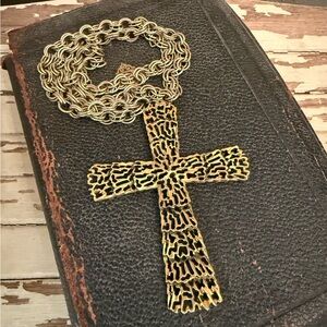 Vintage Tortolani Cross Necklace Pendant Signed Brutalist 60s 70s